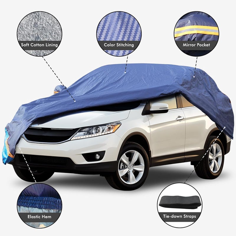 DINGHAO Car Cover Waterproof All Weather, 6 Layers Outdoor Full Exterior Cover Rain Sun UV Snowproof Protection with Zipper Cotton, Mirror Pocket for Honda CR-V - Image 2